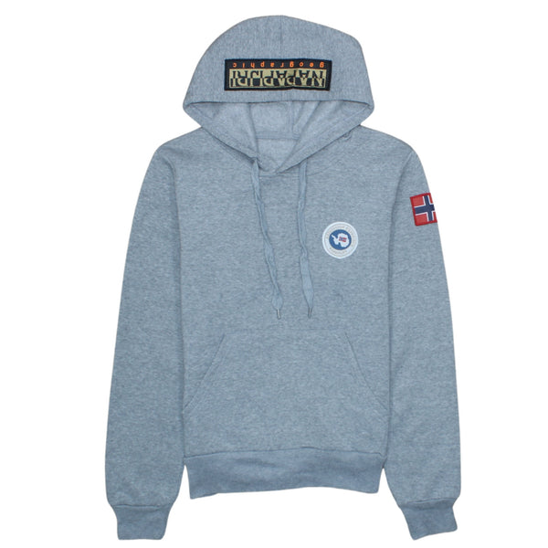 Napapijri 90's Large Grey Vintage Cotton Drawstring Pullover Hoodie