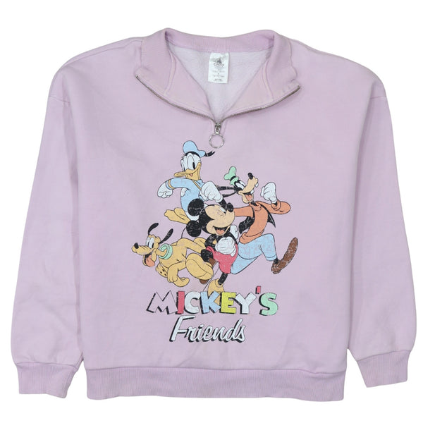 Disney 90's Mickey Mouse & Friends Quarter Zip Sweatshirt Large Pink