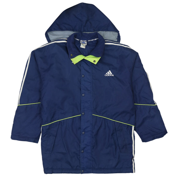 Adidas 90's Vintage Hooded Full Zip Windbreaker Jacket, Men's Medium, Navy Blue