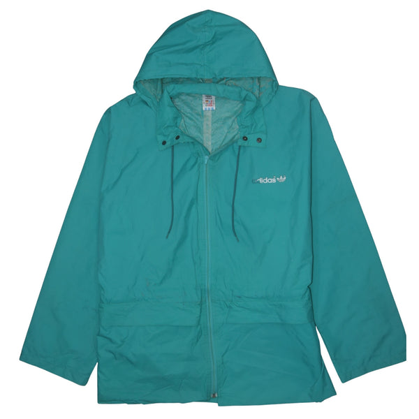 Adidas 90's Vintage Green Hooded Full Zip Hoodie Medium
