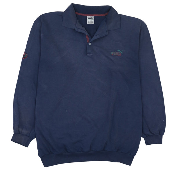 Puma Men's XLarge 90's Navy Blue Long Sleeve Quarter Button Polo Shirt