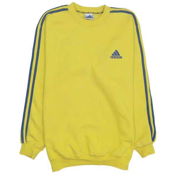 Adidas 90's Striped Sleeve Crew Neck Sweatshirt Medium Yellow