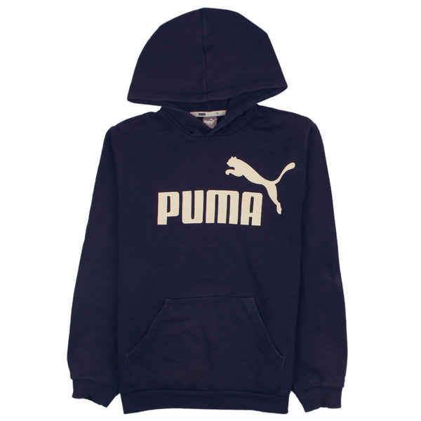 Puma Women's XL Vintage 90's Spellout Pullover Hoodie Navy Blue