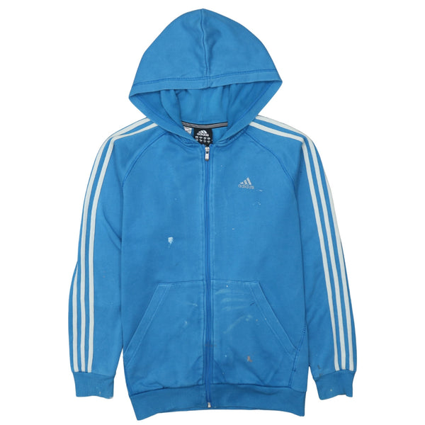 Adidas Women's 90's Blue Hoodie XLarge with Striped Sleeves