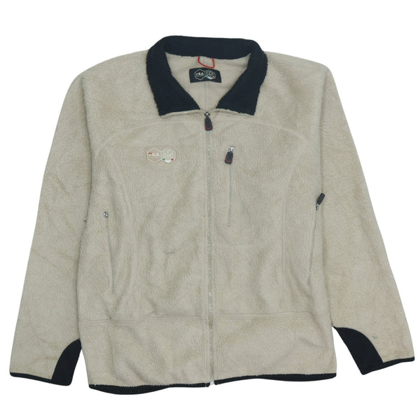 Fila 90's Vintage Beige Cream Full Zip Hiking Fleece Jumper Large