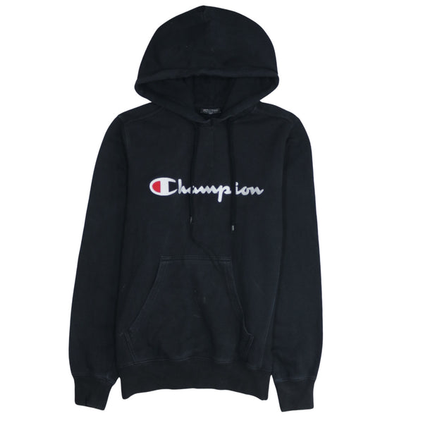 Champion 90's Spellout Hoodie, Vintage Black Pullover, Men's Small