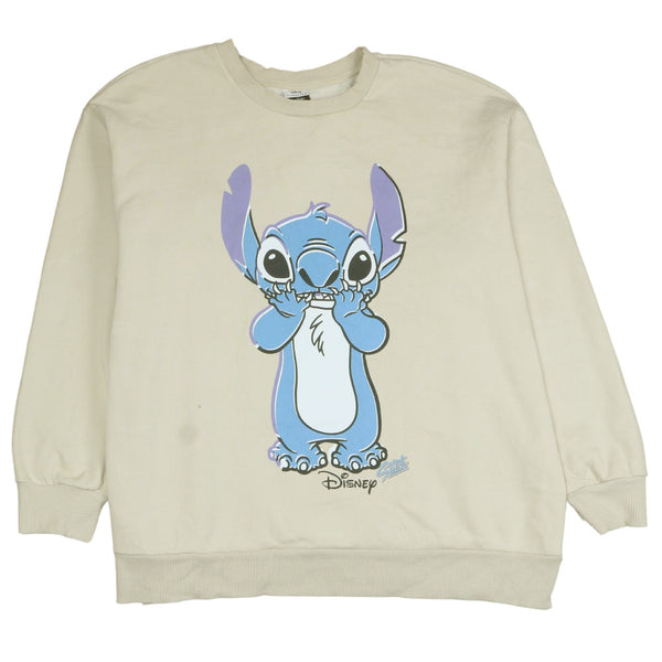 1990s Disney Stitch XXL Crew Neck Sweatshirt - Beige Cream Vintage