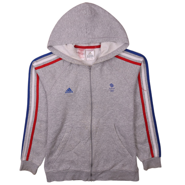 Adidas 90's Vintage Striped Sleeve Full Zip Hoodie Women's Large Grey