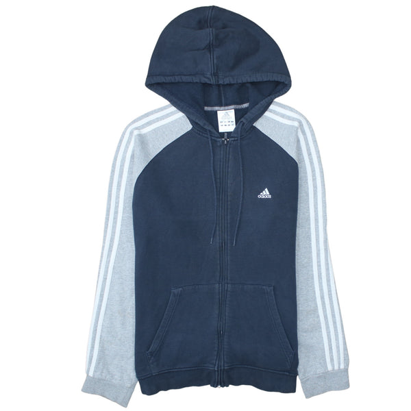 Adidas 90's Striped Sleeve Full Zip Up Hoodie Medium Navy Blue