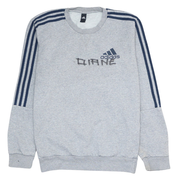 Adidas 90's Striped Sleeve Crew Neck Sweatshirt Medium  Grey