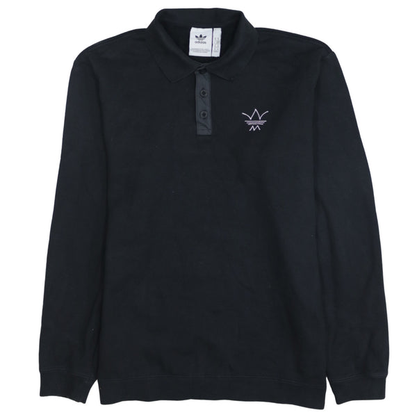 Adidas 90's Long Sleeve Quarter Button Polo Shirt Medium Black