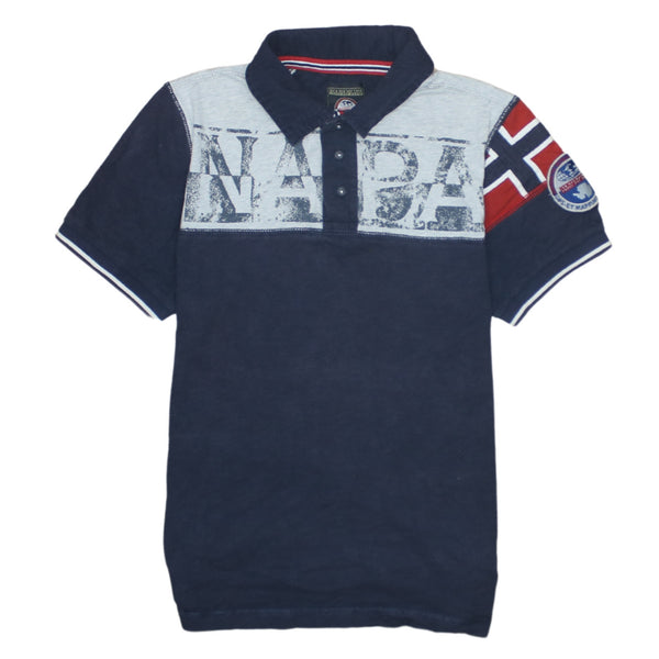 Napapijri 90's Short Sleeves Quarter Button Polo Shirt Small  Navy Blue