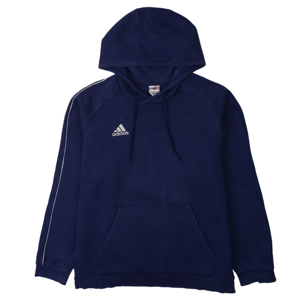 Adidas Vintage Navy Blue Pullover Hoodie XLarge with Drawstring Pockets