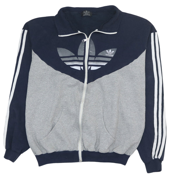 Adidas Vintage 90's Striped Sleeve Zip-Up Sweatshirt XLarge Grey