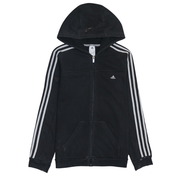 Adidas 90's Black Striped Sleeve Full Zip Up Hoodie - Women's Medium