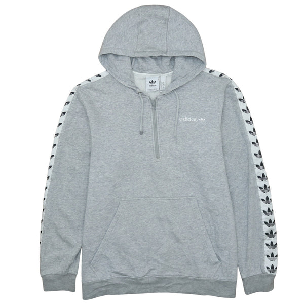 Adidas Vintage 90's Quarter Zip Drawstring Hoodie XLarge Grey