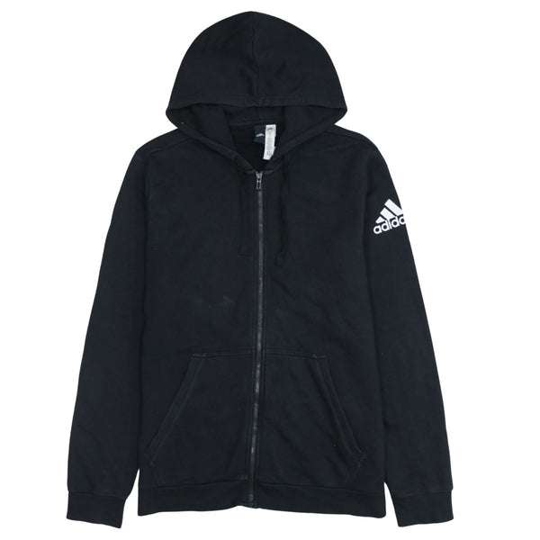 Adidas 90's Large Black Full Zip Hoodie with Drawstring Pockets