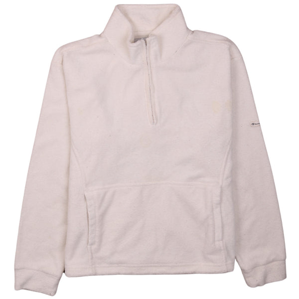 Champion 90s Beige Cream Fleece Jumper Medium Warm Hiking Quarter Zip