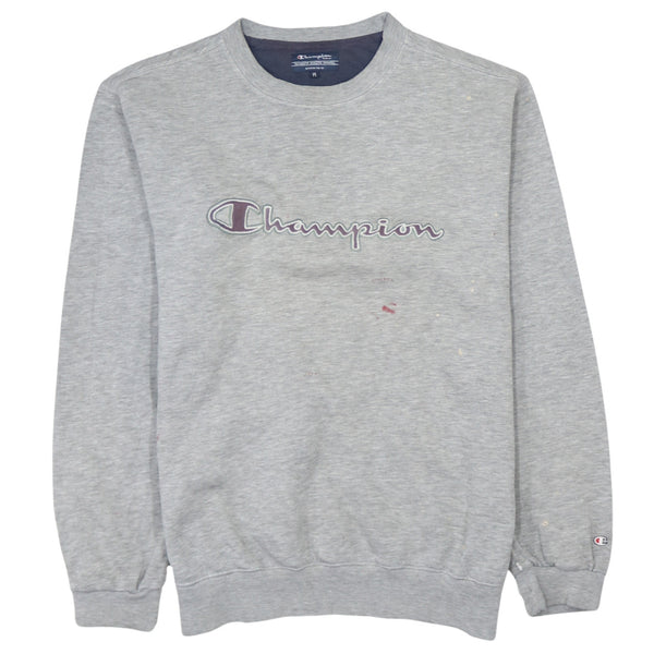 Champion 90's Spellout Crew Neck Sweatshirt Medium Grey