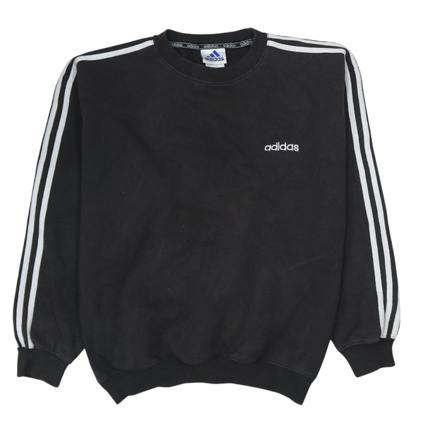 Adidas 90's Striped Sleeve Crew Neck Sweatshirt Medium Black
