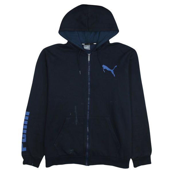 Puma 90's Drawstring Pockets Full Zip Up Hoodie XLarge Black