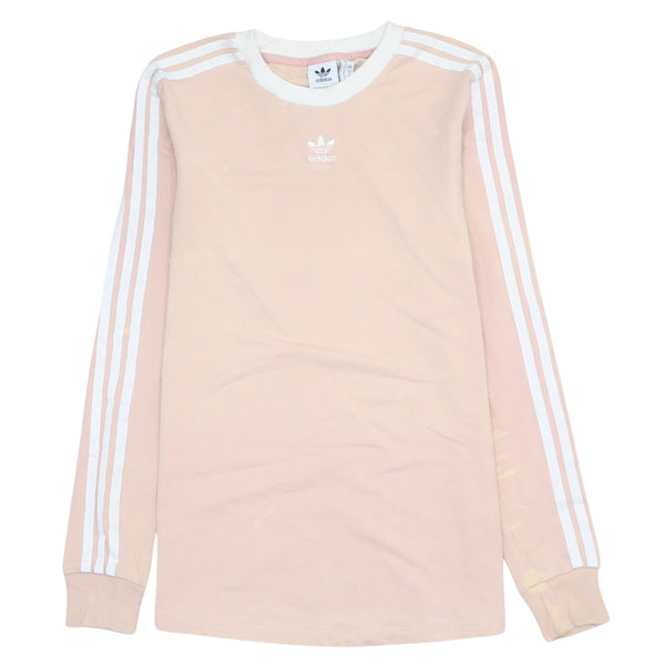 Adidas 90's Pink Striped Sleeve Crew Neck Sweatshirt Small Women