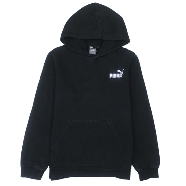 Puma Vintage 90's Black Pullover Hoodie Large Drawstring Pockets
