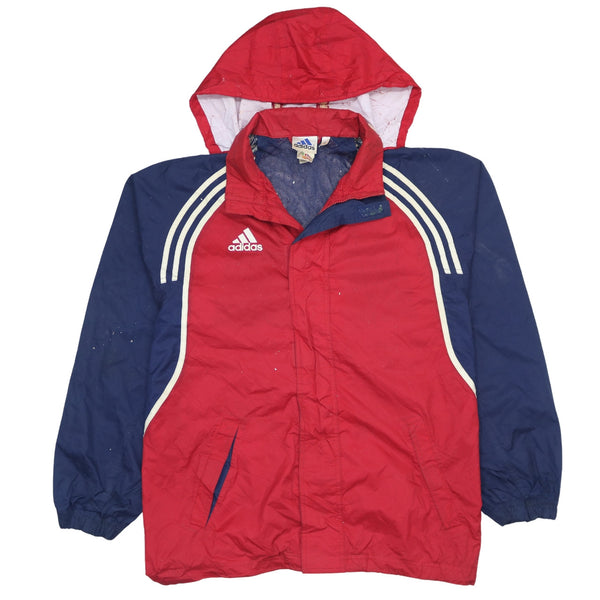 Adidas Vintage 90's Red Hooded Windbreaker Jacket Medium