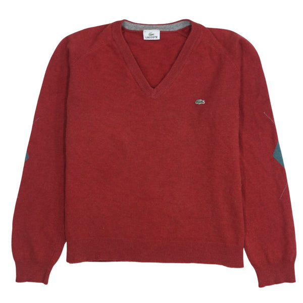 Lacoste 90's V Neck Red Cotton Sweatshirt Men's Medium Vintage