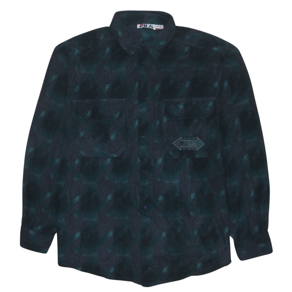 Fila 90s Vintage Black Hiking Fleece Jumper Small, Warm Button Up