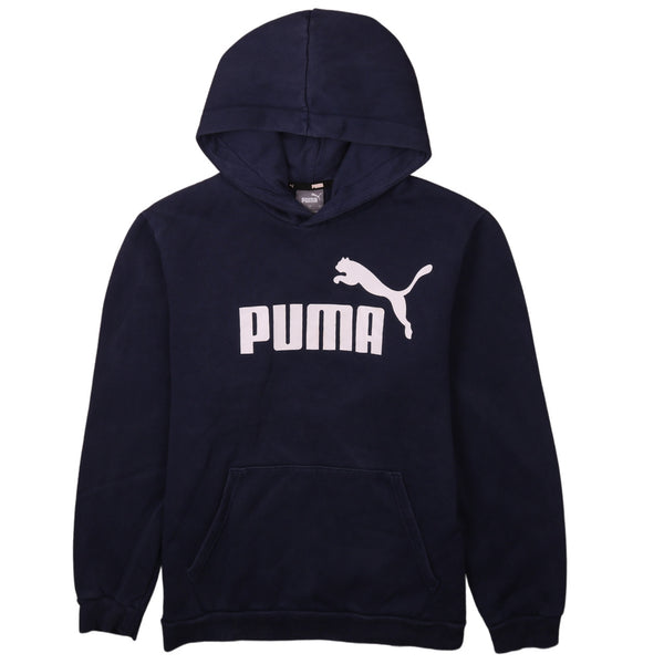 Puma Men's 90's Vintage Spellout Hoodie Small Navy Blue Pullover