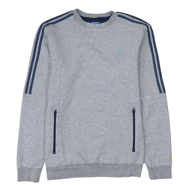 Adidas 90's Striped Sleeve Crew Neck Sweatshirt Large Grey