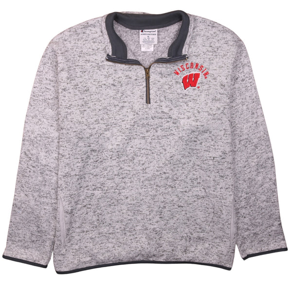 Champion Vintage 90's Wisconsin Grey Quarter Zip Sweatshirt XL