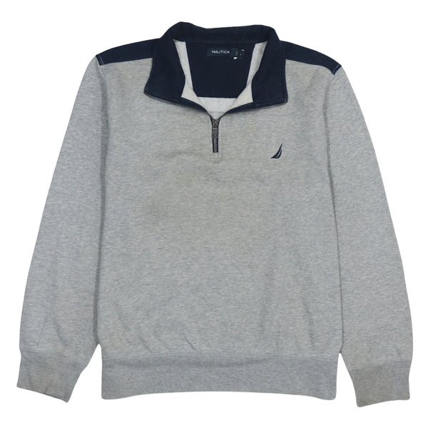 Nautica 90's Lightweight Quarter Zip Sweatshirt Large Grey