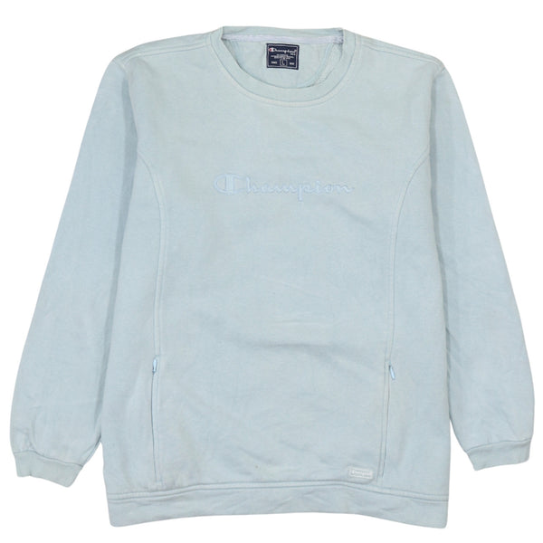 1990's Champion Blue Spellout Crew Neck Sweatshirt Men's Large