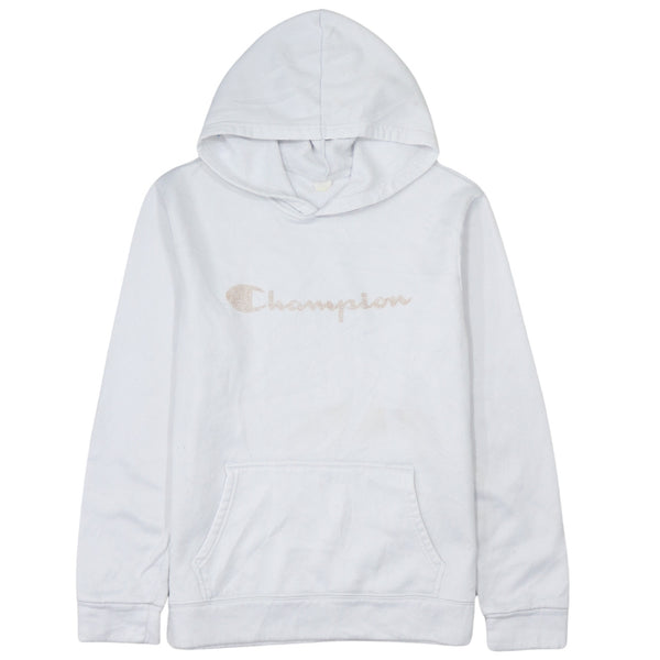 Champion 90's White Spellout Vintage Pullover Hoodie Large Cotton