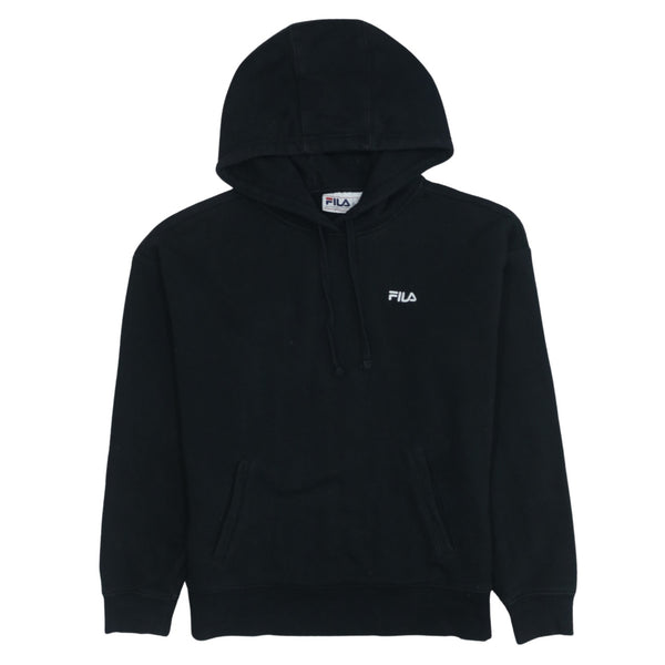 Fila Vintage Black Drawstring Pullover Hoodie Medium