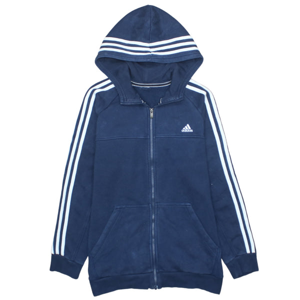 Adidas 90's Navy Blue Striped Sleeve Zip Up Hoodie Men's Small