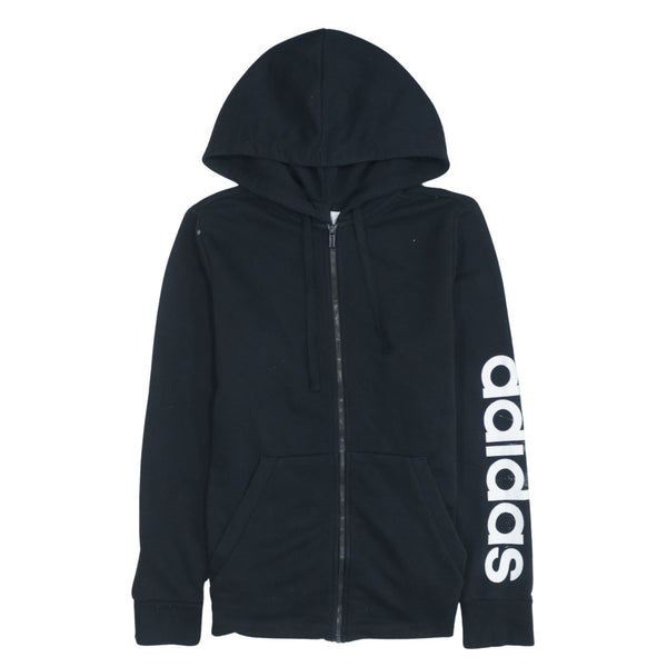 Adidas Vintage 90's Black Full Zip Hoodie with Drawstrings - Large