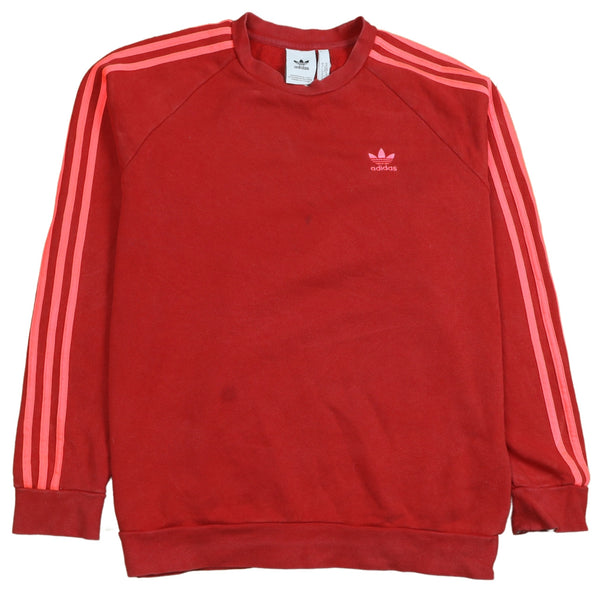 Adidas 90's Striped Sleeve Crew Neck Sweatshirt Medium Red