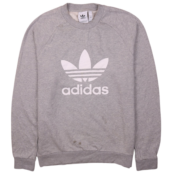 Adidas 90's Grey Spellout Crew Neck Sweatshirt Men's Medium Vintage