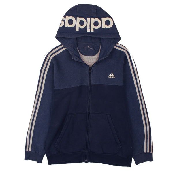 Adidas 90's Navy Blue Striped Sleeve Full Zip Hoodie XLarge