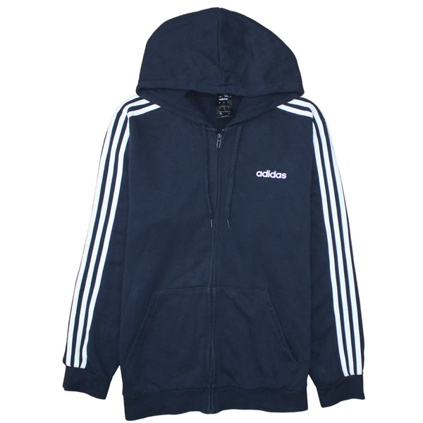 Adidas 90's Striped Sleeve Full Zip Up Hoodie Large Navy Blue