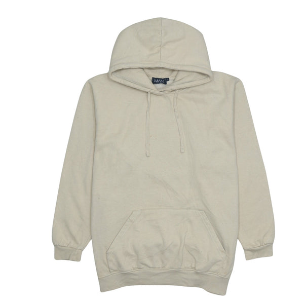Retro 90's Beige Cream Drawstring Pockets Pullover Hoodie Men's Large