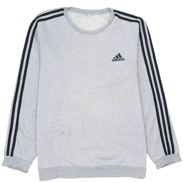 Adidas Vintage 90's Striped Sleeve Crew Neck Large Grey Sweatshirt