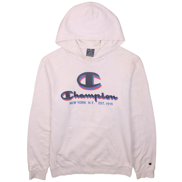 Champion 90's Vintage Spellout Hoodie Large White Pullover Retro