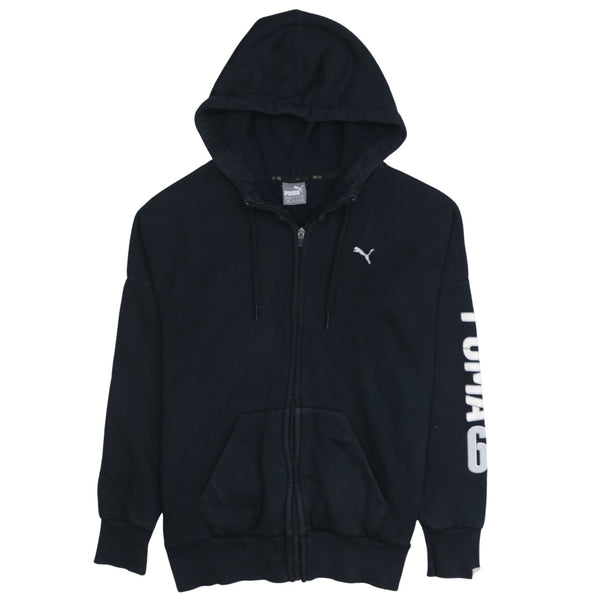 Puma 90's Drawstring Pockets Full Zip Up Hoodie Small Black