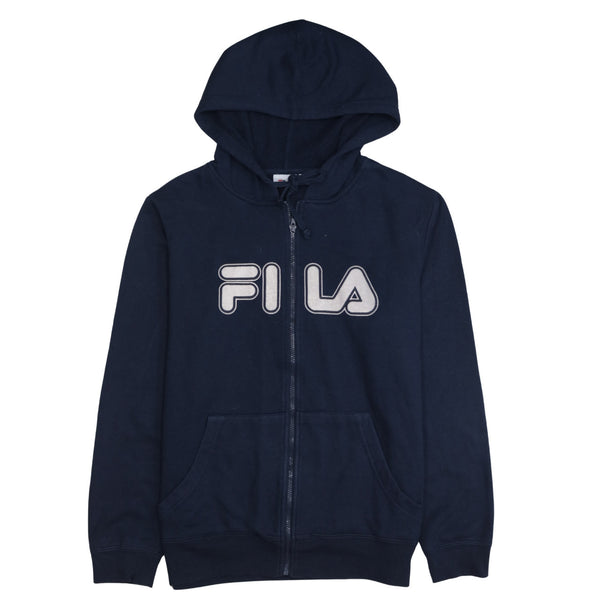 Fila 90's Spellout Full Zip Up Hoodie Medium Navy Blue