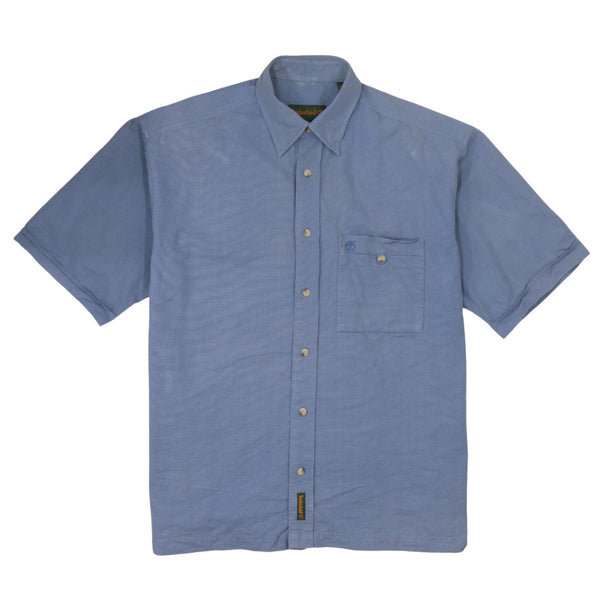 Vintage Timberland 90's Medium Blue Button Up T-Shirt