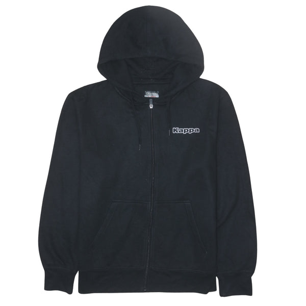 Kappa 90's Vintage Full Zip Black Hoodie XLarge with Drawstring & Pockets